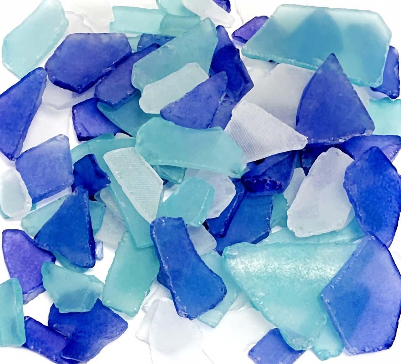 Sea Glass Craft 11 Ounces Cobalt Blue White and Aqua Tumbled Sea Glass Decor Bulk Seaglass Pieces for Beach Wedding Decor and Crafts